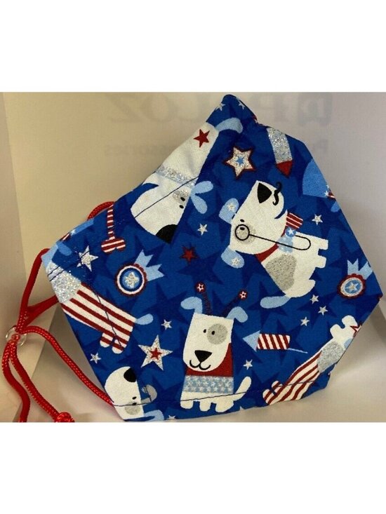 Handmade Accessories - Patriotic Dog Adjustable Ears Nose Adult Fabric Face Mask American Flag Handmade